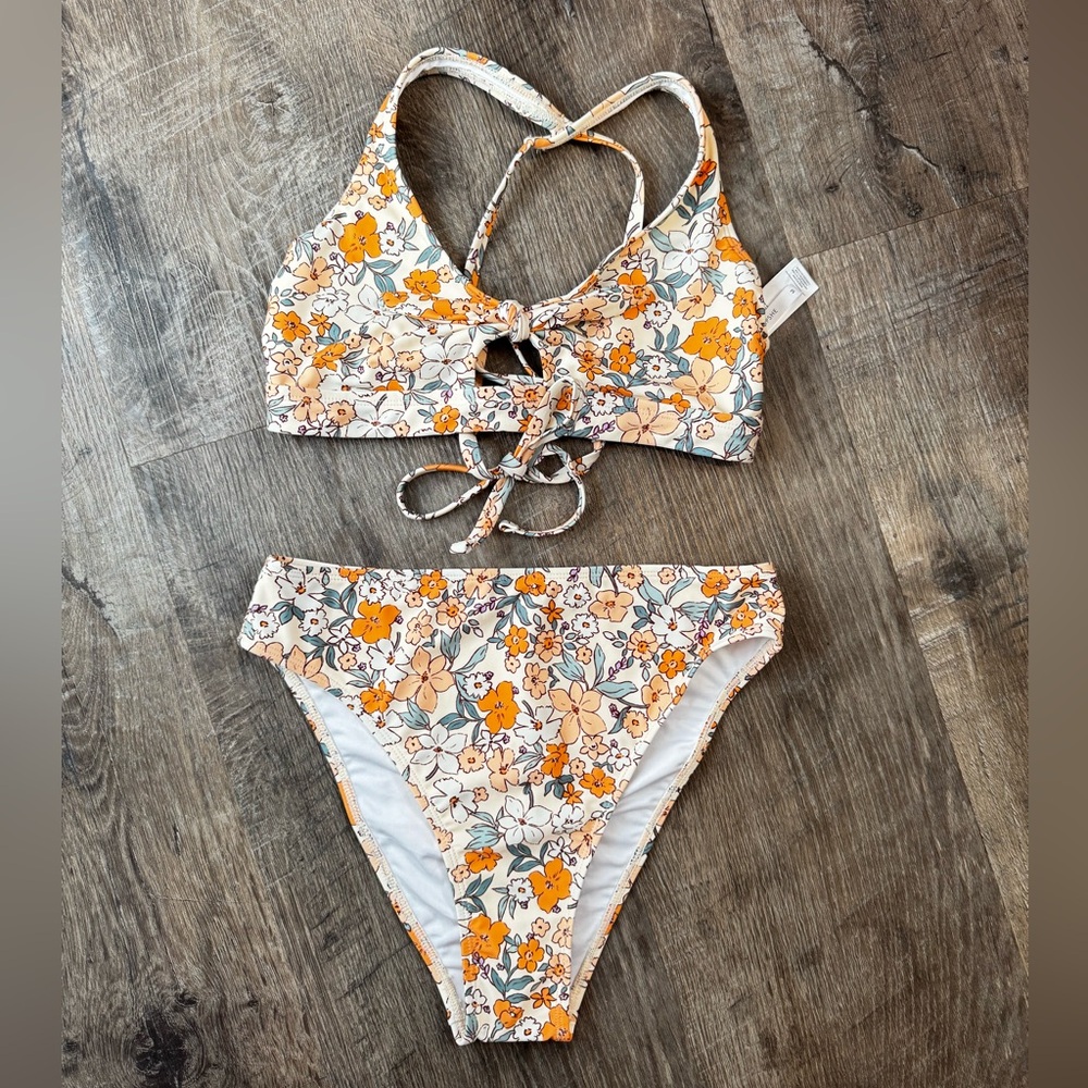 Cupshe Floral Self Tie Bikini, Size Medium